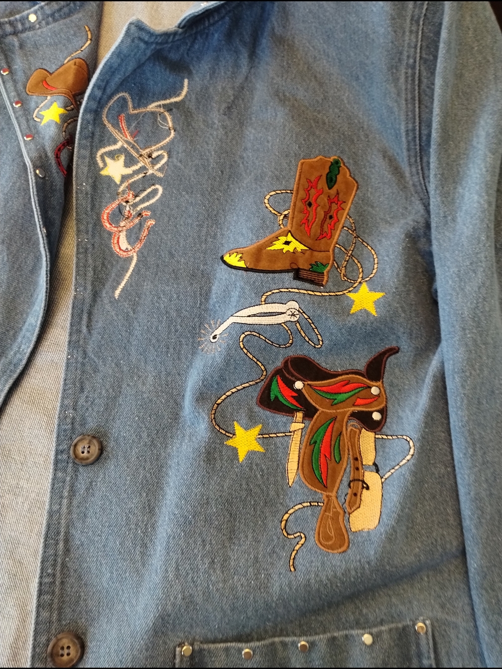 Vintage "Grandma Core"Embroidered Western Denim Jacket - Blue Size Large - Picture 4 of 5